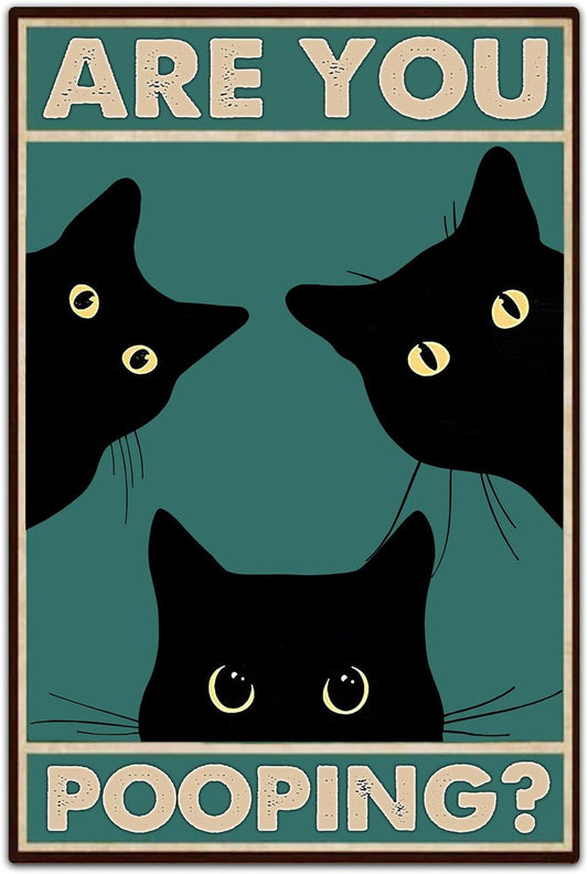 Black Cat Pooping Tin Sign | Grappige Badkamer Muurdecoratie 8x12 Inch - Perfect Cadeau voor Vrienden & Familie