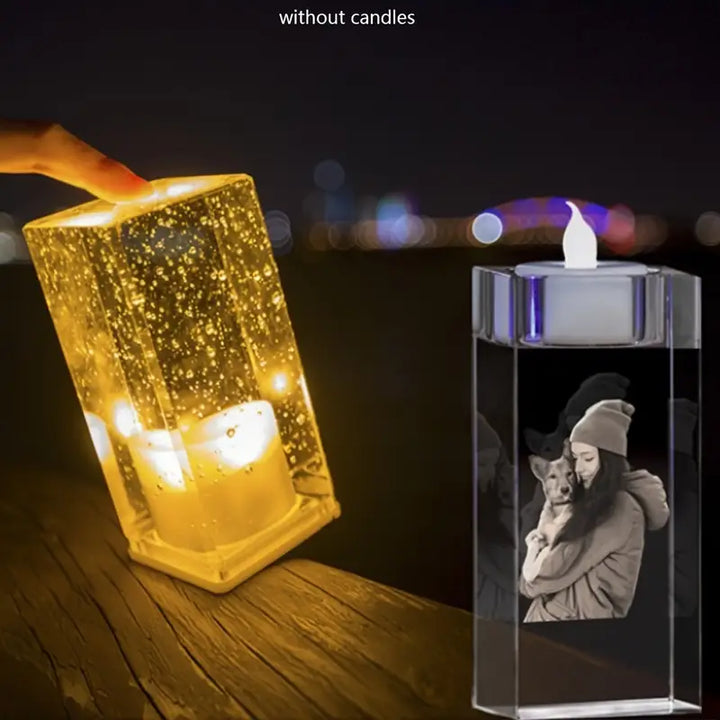 CrystalGlow Gepersonaliseerde Glazen Kaarshouder - Elegante Decoratie voor Elk Moment