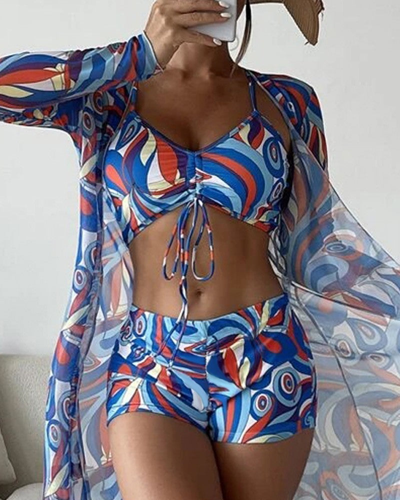 driedelig luxe bikini set lounge set broekje topje bikini met print chique elegant comfortabel strandkleding dames fashion vrouwen