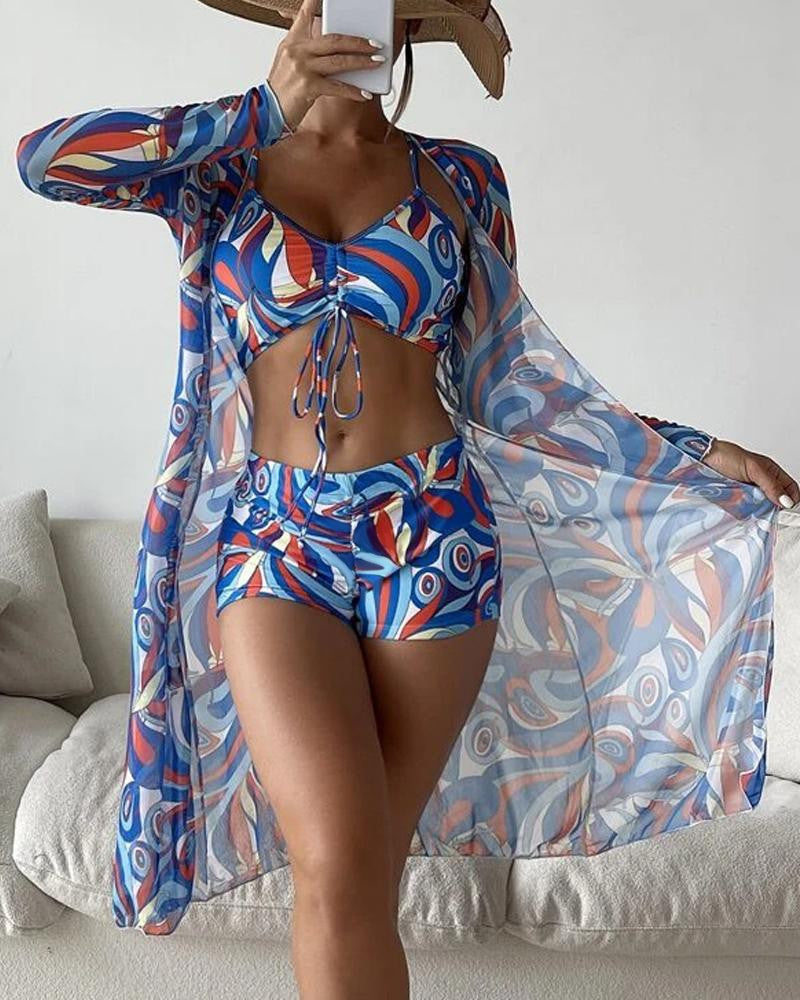 driedelig luxe bikini set lounge set broekje topje bikini met print chique elegant comfortabel strandkleding dames fashion vrouwen