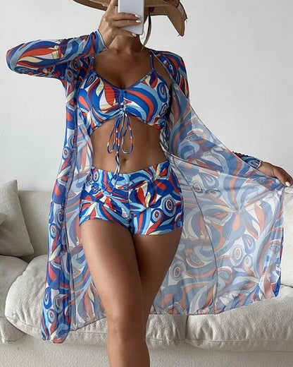 driedelig luxe bikini set lounge set broekje topje bikini met print chique elegant comfortabel strandkleding dames fashion vrouwen