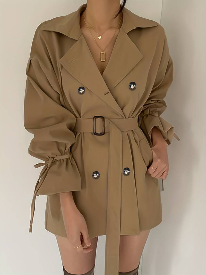 Deze stijlvolle en veelzijdige zomerjas combineert klassieke trenchcoat-elementen met een moderne, korte snit, waardoor je er elegant en modieus uitziet, zelfs tijdens koelere zomerdagen en avonden.