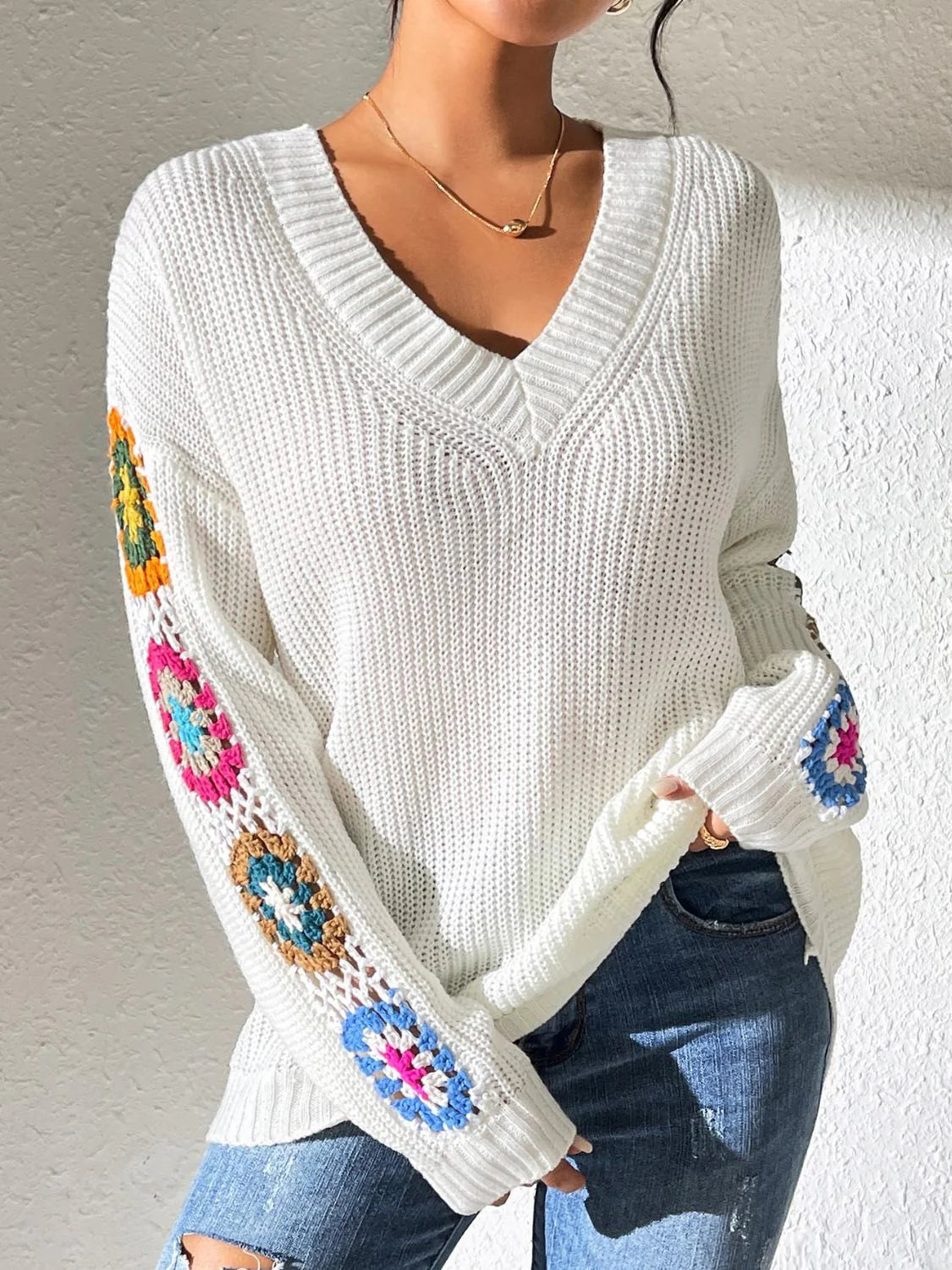 Gebreide Sweater Met Bloemenprint Dames