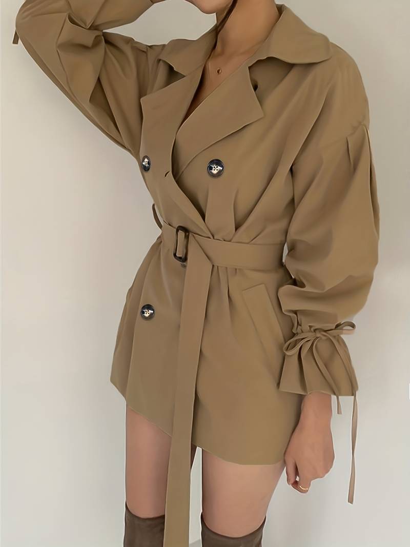 Deze stijlvolle en veelzijdige zomerjas combineert klassieke trenchcoat-elementen met een moderne, korte snit, waardoor je er elegant en modieus uitziet, zelfs tijdens koelere zomerdagen en avonden.