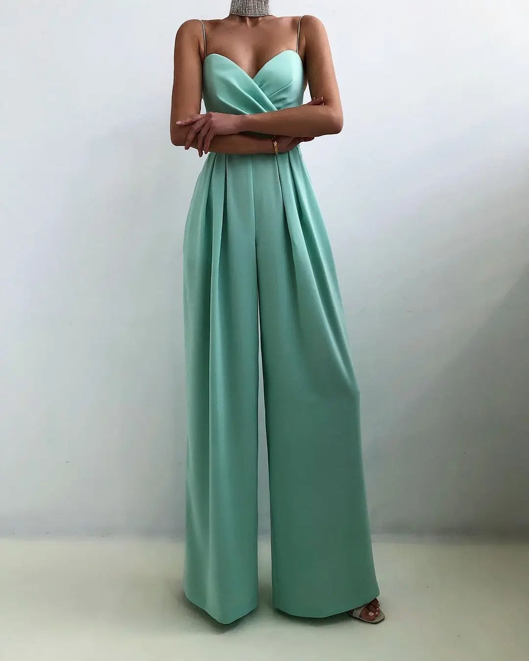 Mouwloze Jumpsuit met Hoge Taille en Wijde Pijpen Dames