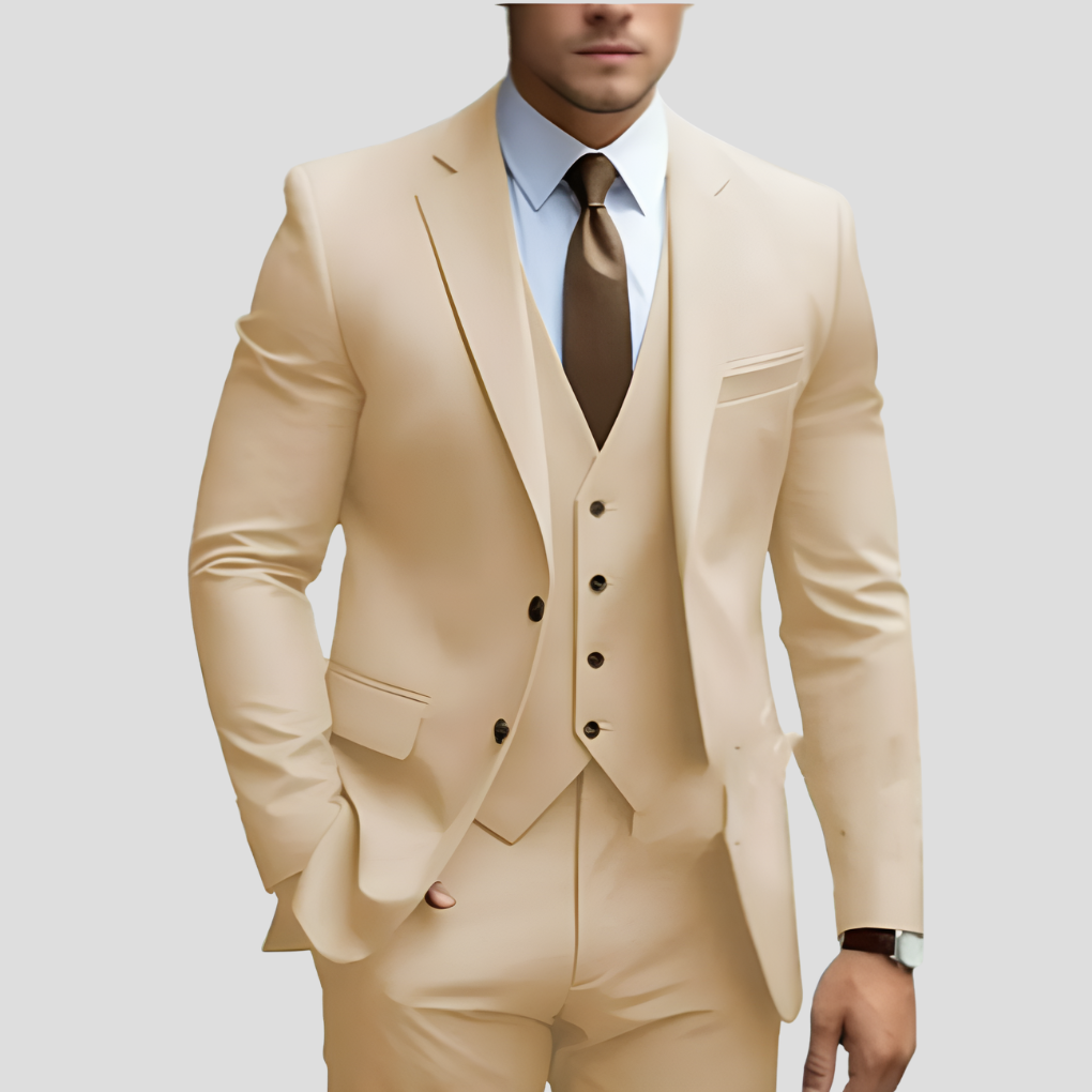 Elegant 3-delig beige slim fit herenpak (voorverkoop)