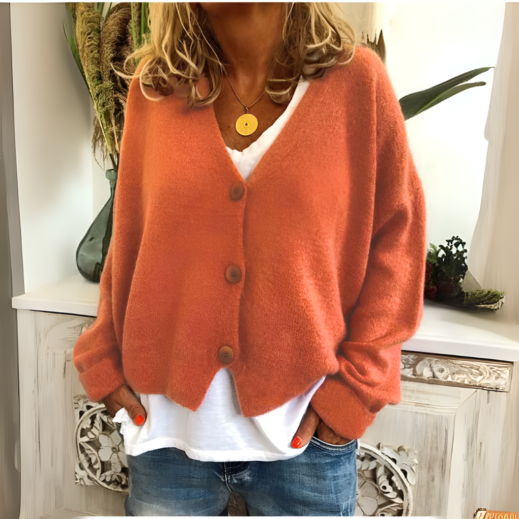Blauwe, zachte gebreide, relaxte cardigan voor dames