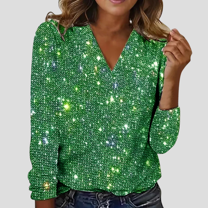 Elegante V-hals glitterblouse met lange mouwen