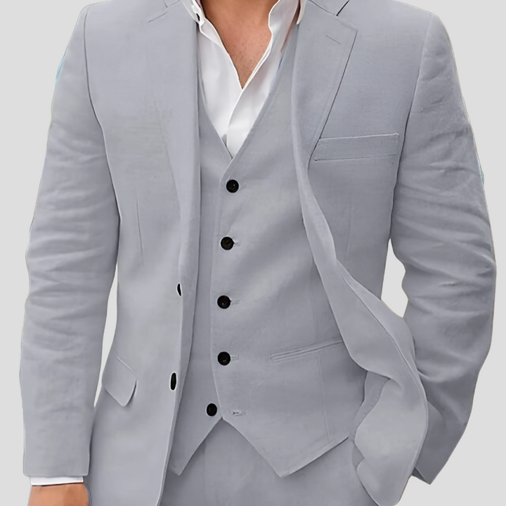 Driedelige linnenset voor heren: blazer, vest en pantalon