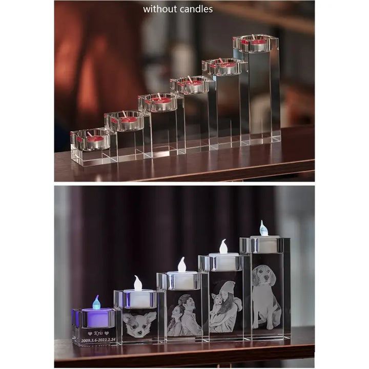 CrystalGlow Gepersonaliseerde Glazen Kaarshouder - Elegante Decoratie voor Elk Moment