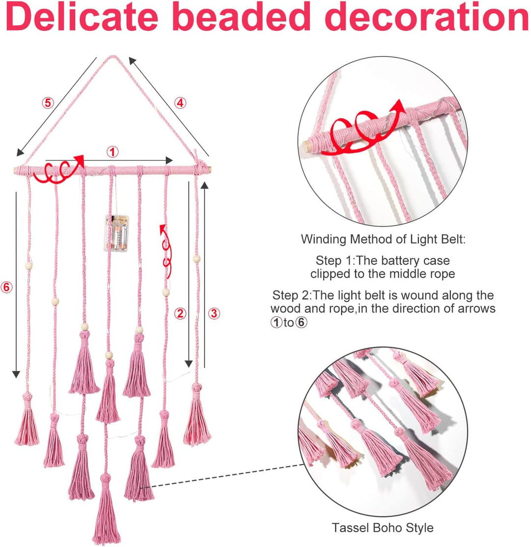 Homecor Macrame Foto Display met 30 Clips | Boho Muurdecoratie met Lichten - Foto Collage Bord voor Kamer & Feestdagen