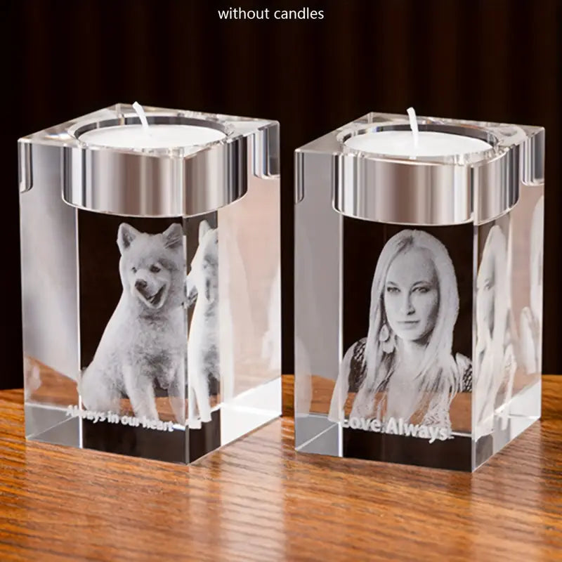 CrystalGlow Gepersonaliseerde Glazen Kaarshouder - Elegante Decoratie voor Elk Moment
