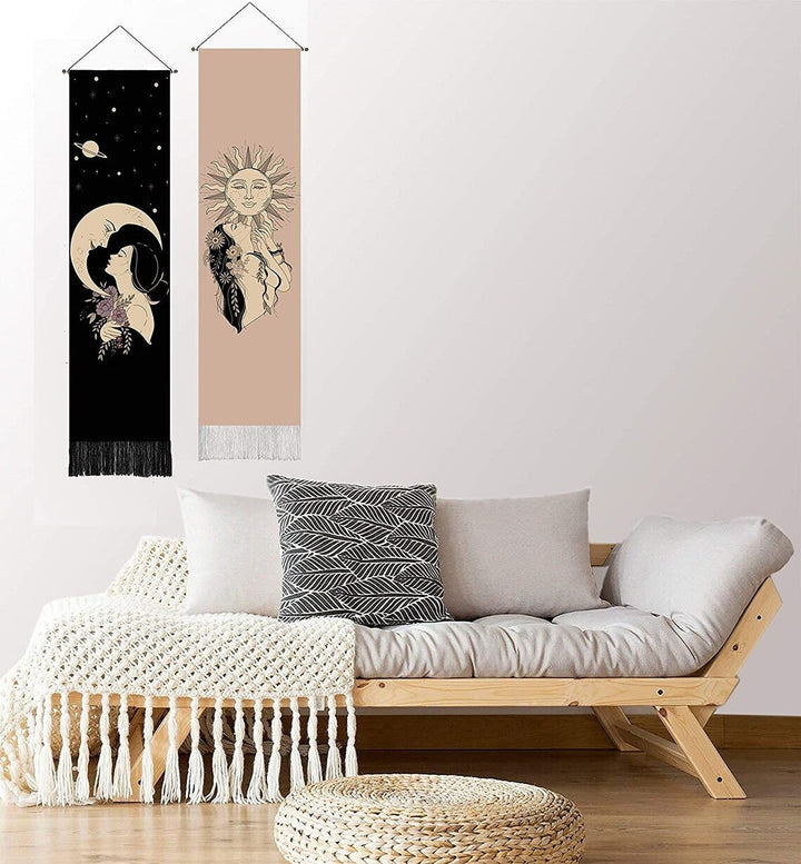 Bohemian Zon & Maan Wandtapijt Set (2 stuks) - Boho Decoratie voor Thuis
