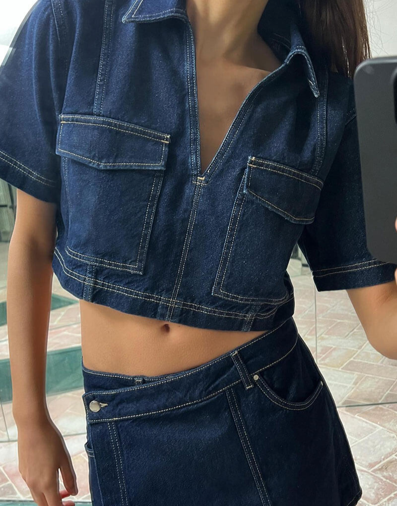 Tweedelige denimset met top en rok