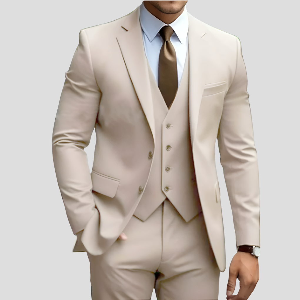 Elegant 3-delig beige slim fit herenpak (voorverkoop)