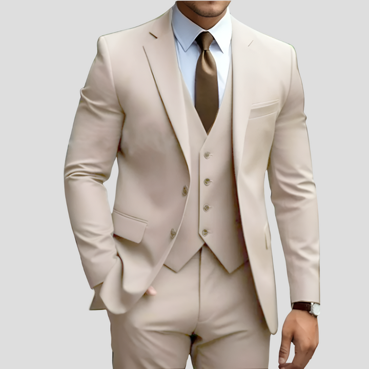 Elegant 3-delig beige slim fit herenpak (voorverkoop)