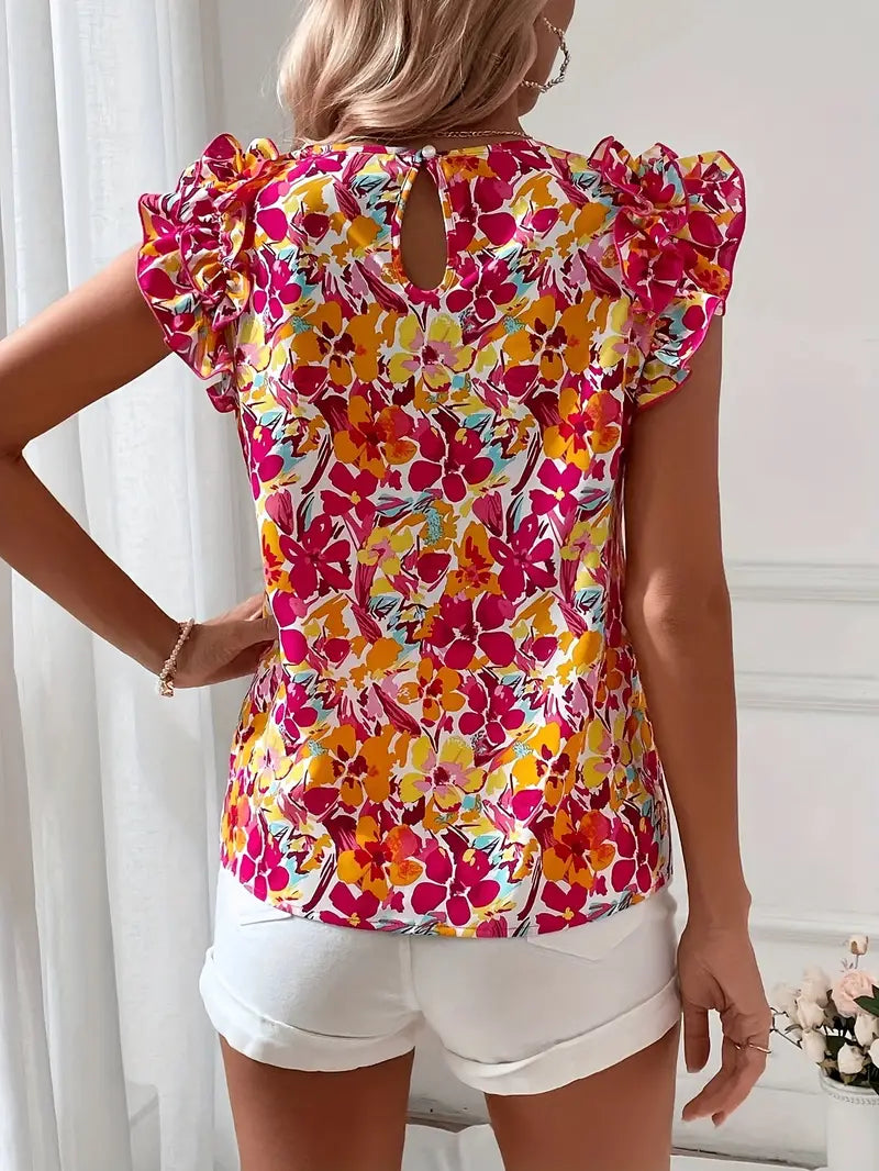 Elegante Blouse Met Bloemenprint & Ronde Hals