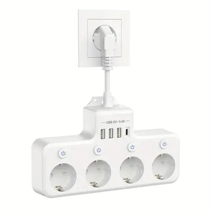 PowerHub 8-in-1 Stroompaneel – Multi-schakelaar Stopcontact met 4 AC, 2 USB & 2 Type-C – Voor Thuis, Kantoor & Reizen