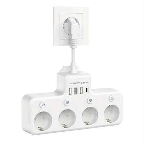 PowerHub 8-in-1 Stroompaneel – Multi-schakelaar Stopcontact met 4 AC, 2 USB & 2 Type-C – Voor Thuis, Kantoor & Reizen