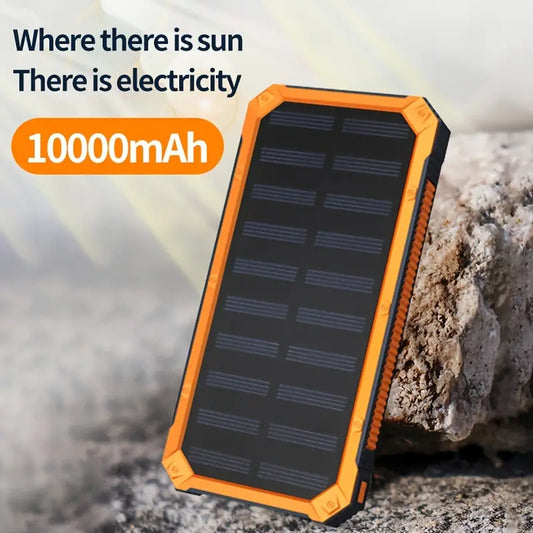 SunCharge 10000mAh Zonne-energie Power Bank - Draagbare Oplader met Dubbele Uitgang en LED-licht, Universele Compatibiliteit, Oplaadbare Lithium-Polymeer Batterij