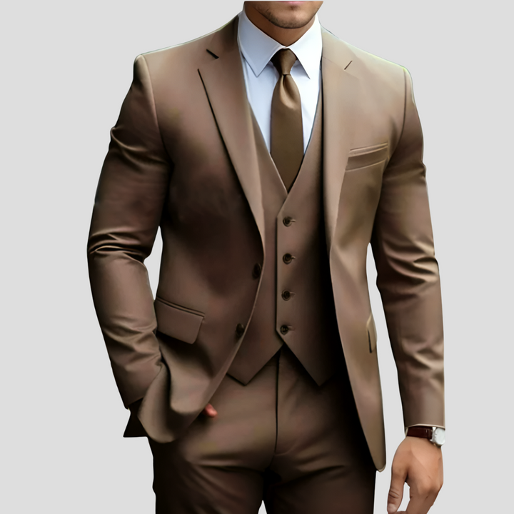 Elegant 3-delig beige slim fit herenpak (voorverkoop)