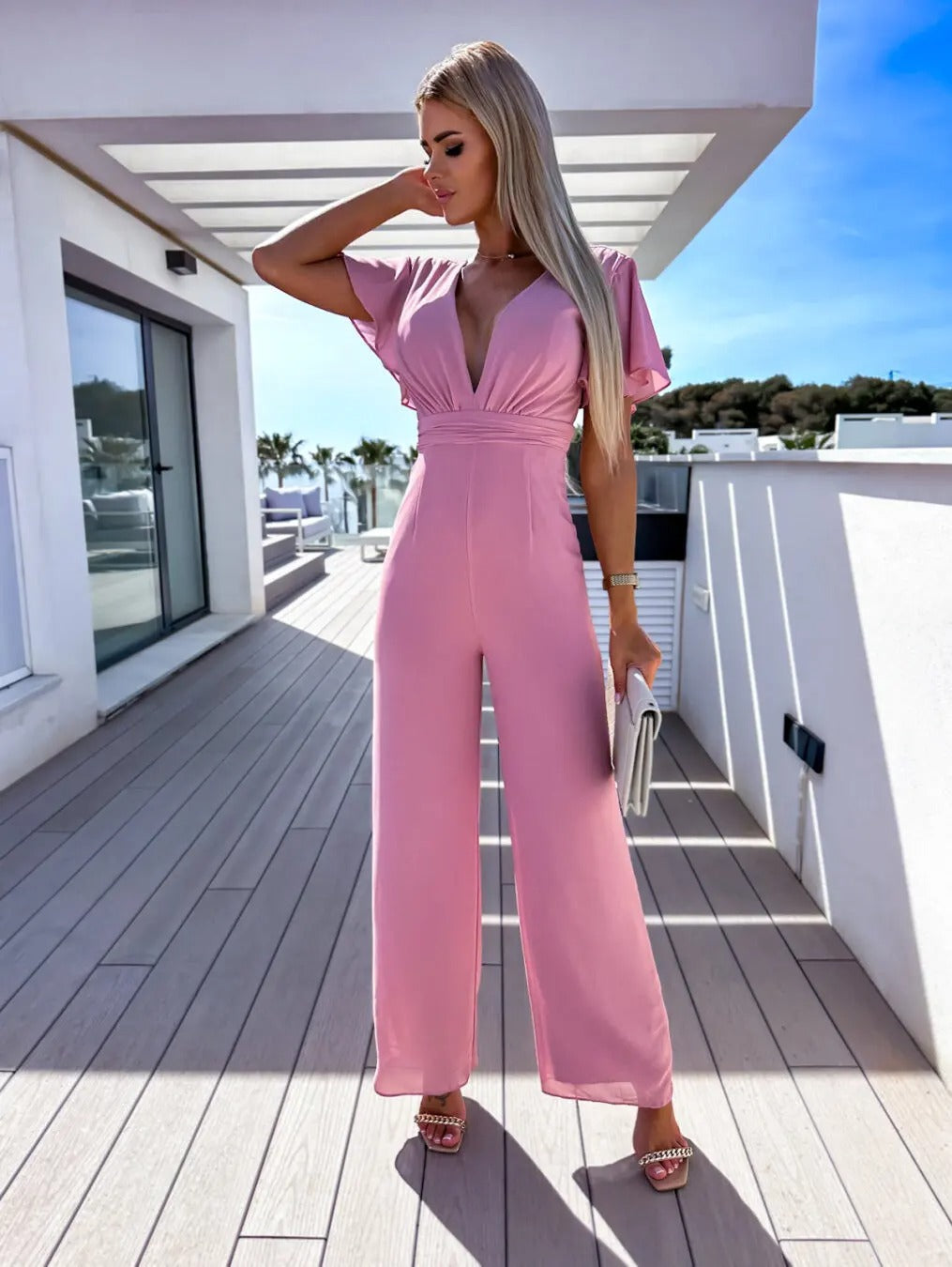 chique comfortabele jumpsuit speciale gelgenheden chique elegant comfortabel korte mouwen bruiloftkleding