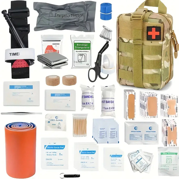 SurviPack 156-delige 30-in-1 Eerste Hulp Kit – Complete Overlevingskit voor Thuis, Kamperen, Wandelen en Reizen, Multifunctionele Draagtas