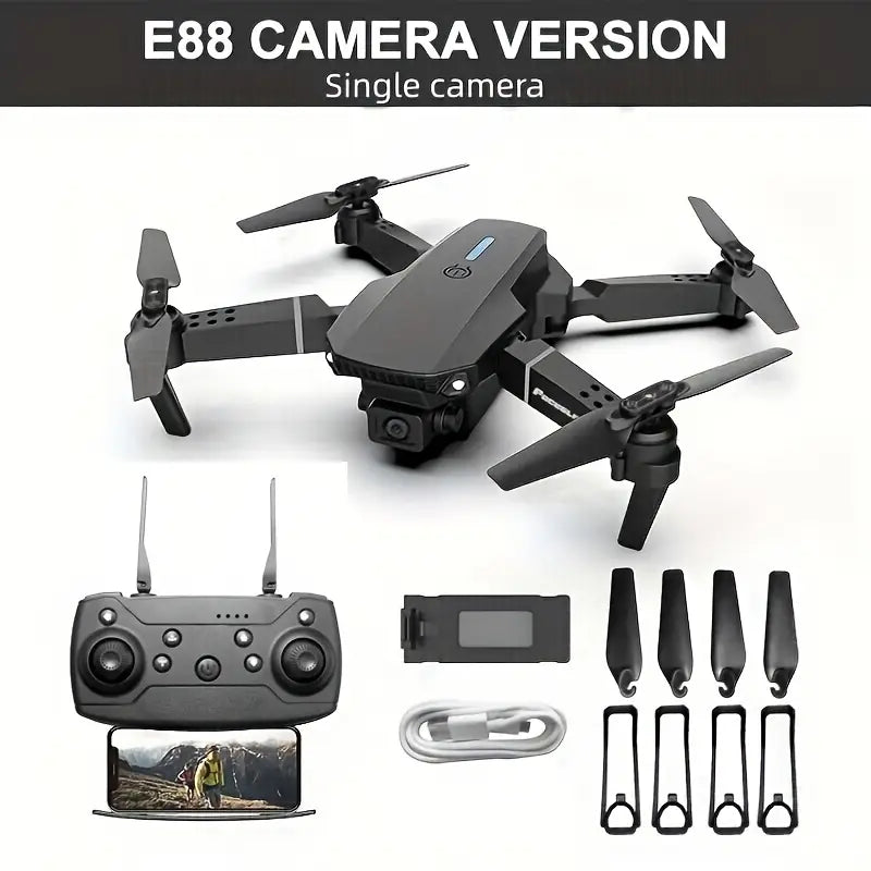 Kindervriendelijke Drone E88 – Dual Camera, WiFi Besturing, Opvouwbaar Design, 480p Video – Perfect Cadeau voor Kerst & Feestdagen, Indoor/Outdoor Quadcopter met 40m Hoogte & 50m Bereik