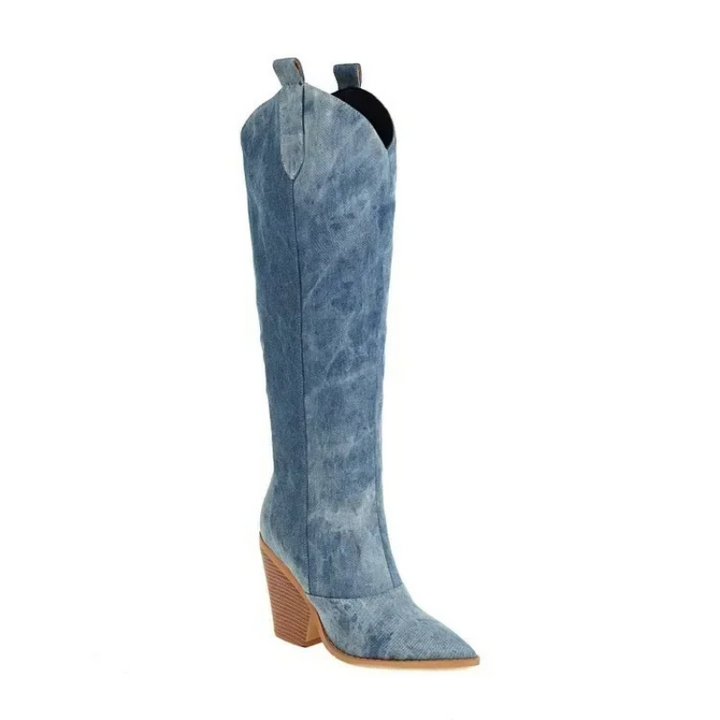 Valeria - Hoge Cowboy Laarzen Dames met Puntige Neus & Hakken Blauw chique elegant comfortabel Dames hakken