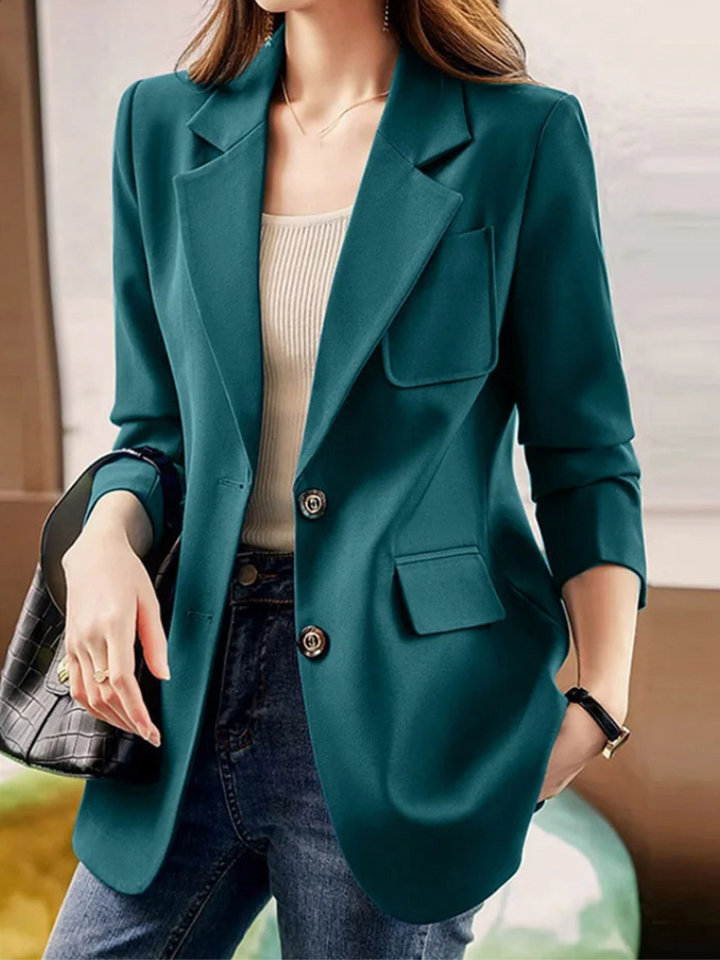 Getailleerde Lange Dames Blazer met Strakke Pasvorm & Zakdetails damespak elegant chique comfortabel vrouwenpak oversized