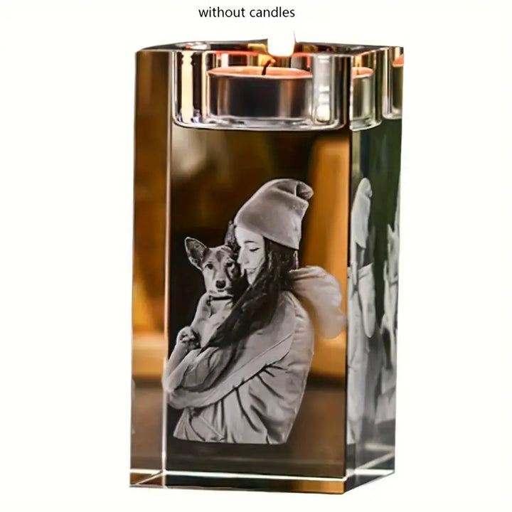 CrystalGlow Gepersonaliseerde Glazen Kaarshouder - Elegante Decoratie voor Elk Moment