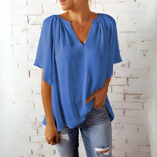 Elegante damesblouse met v-hals blauw