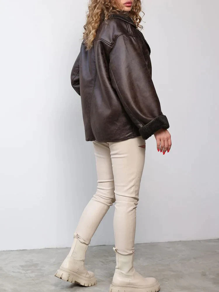 Vintage Leren Dames Jas Bruin - Zara