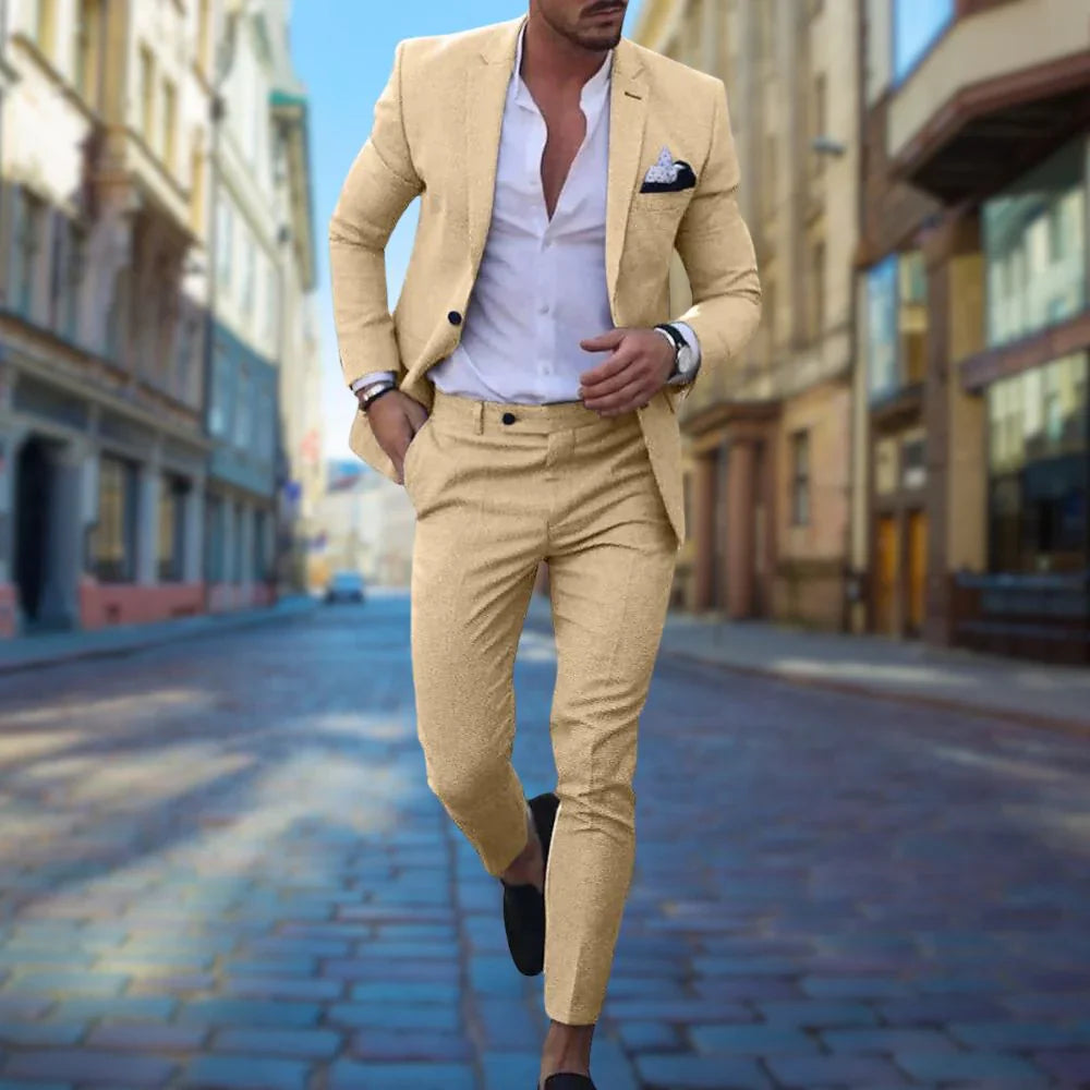 Slim Fit Herenpak van Linnen