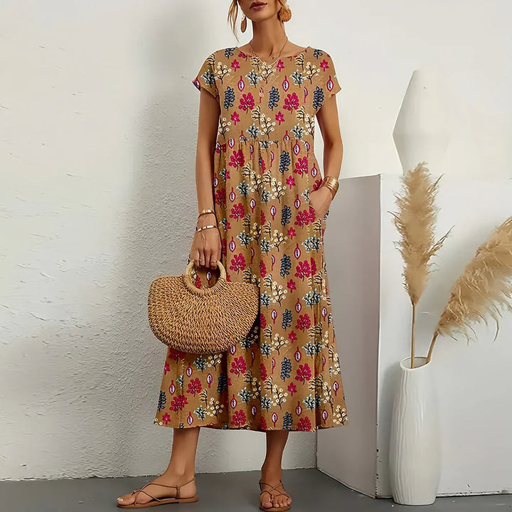 Casual midi-jurk van katoen-linnenmix voor dames