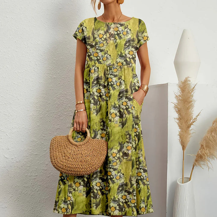 Casual midi-jurk van katoen-linnenmix voor dames