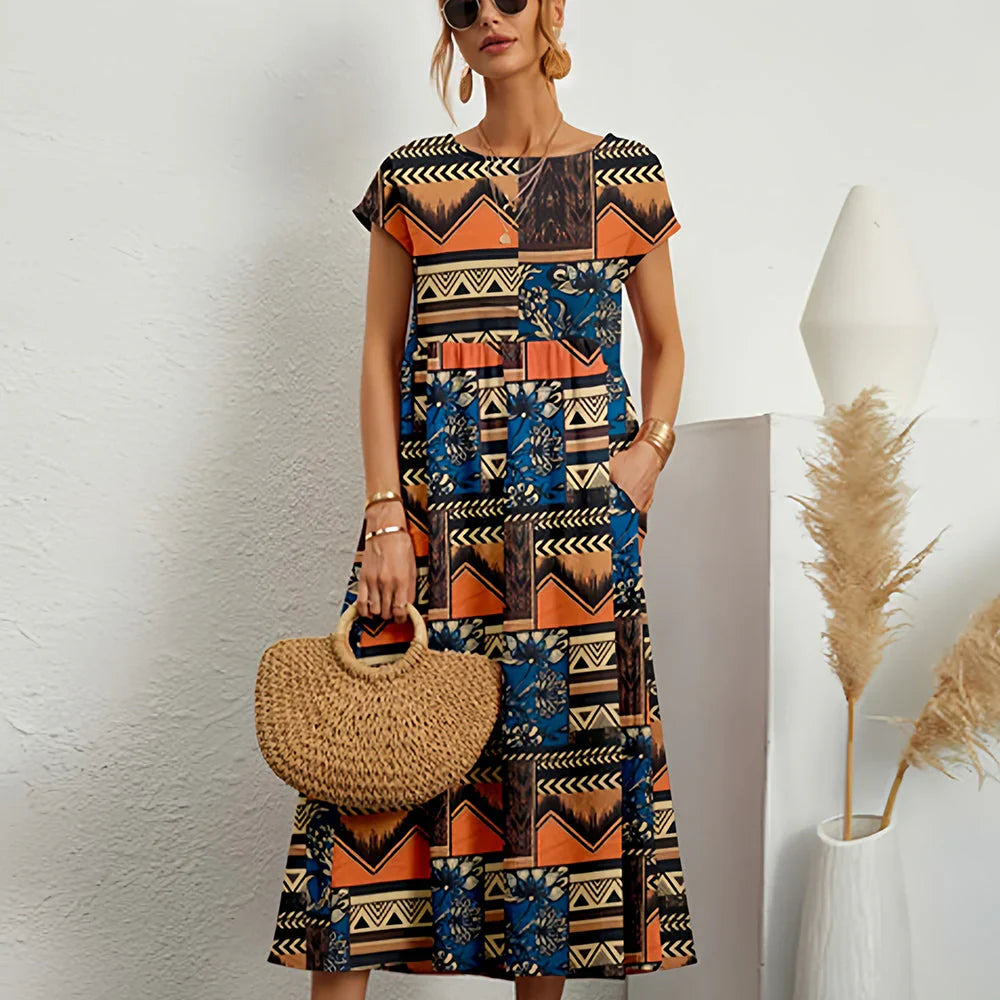 Casual midi-jurk van katoen-linnenmix voor dames