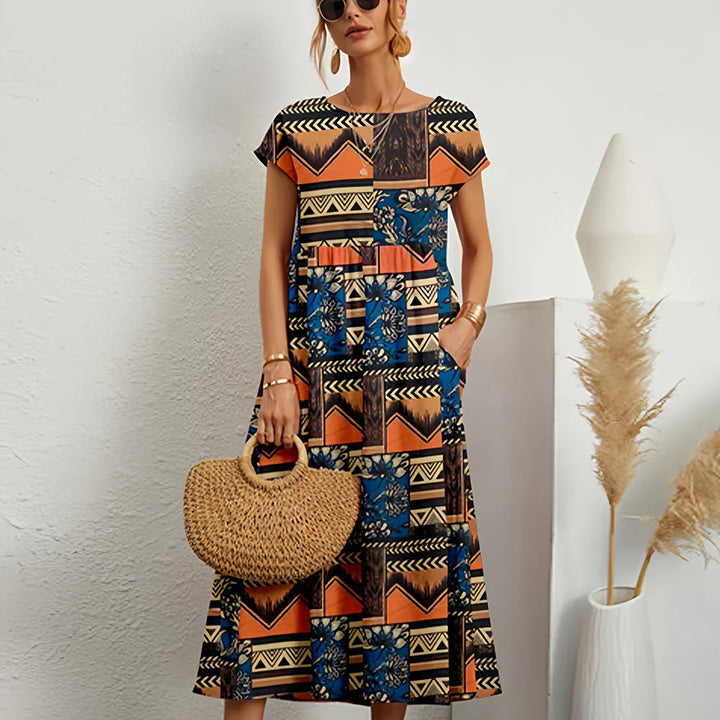 Casual midi-jurk van katoen-linnenmix voor dames