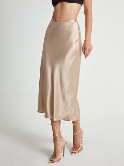 satijnen midi maxi rok elegant chique feestrok feestjurk trouwjurk trouwrok chique gelegenheden brons