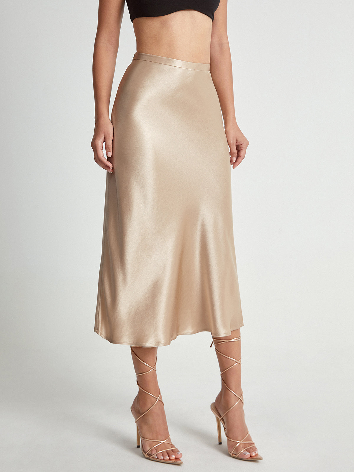 satijnen midi maxi rok elegant chique feestrok feestjurk trouwjurk trouwrok chique gelegenheden brons