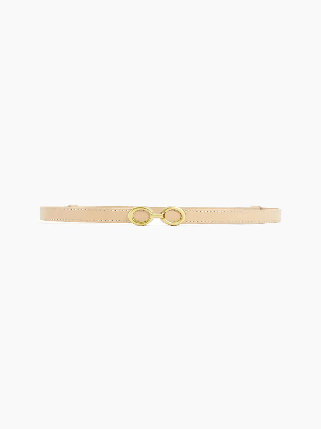 Smalle dunne leren dames riem met gouden ring gesp leer beige