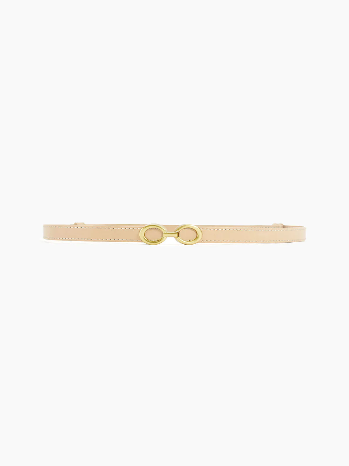 Smalle dunne leren dames riem met gouden ring gesp leer beige