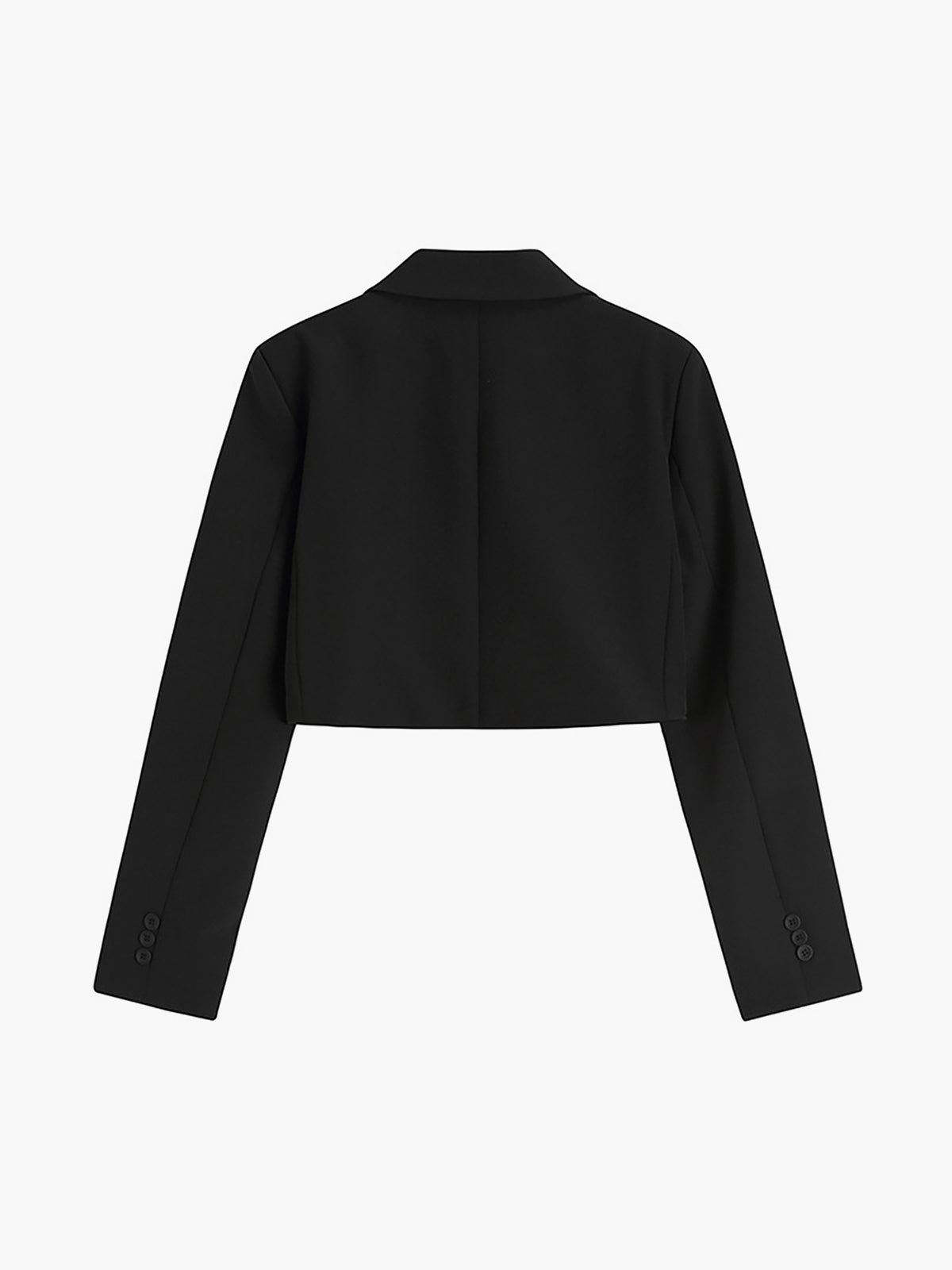 Model draagt casual cropped blazer dames vrouwen zakelijke jas vrouwenpak pak damespak knoop met een sluiting zwart