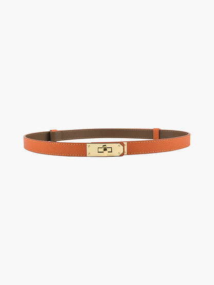 Dunne leren riem elegant verstelbare riem dames met goude gesp goud detail oranje