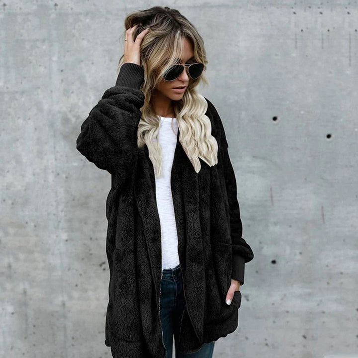 Lange cardigan met capuchon van fleece