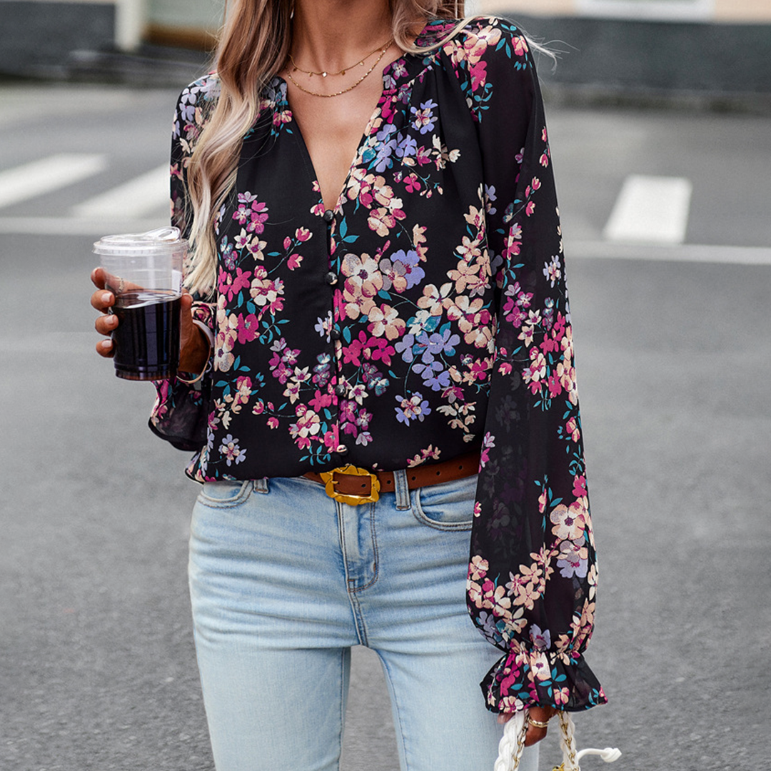 Dames Blouse met Lange Mouwen & Bloemenprint lente zomer