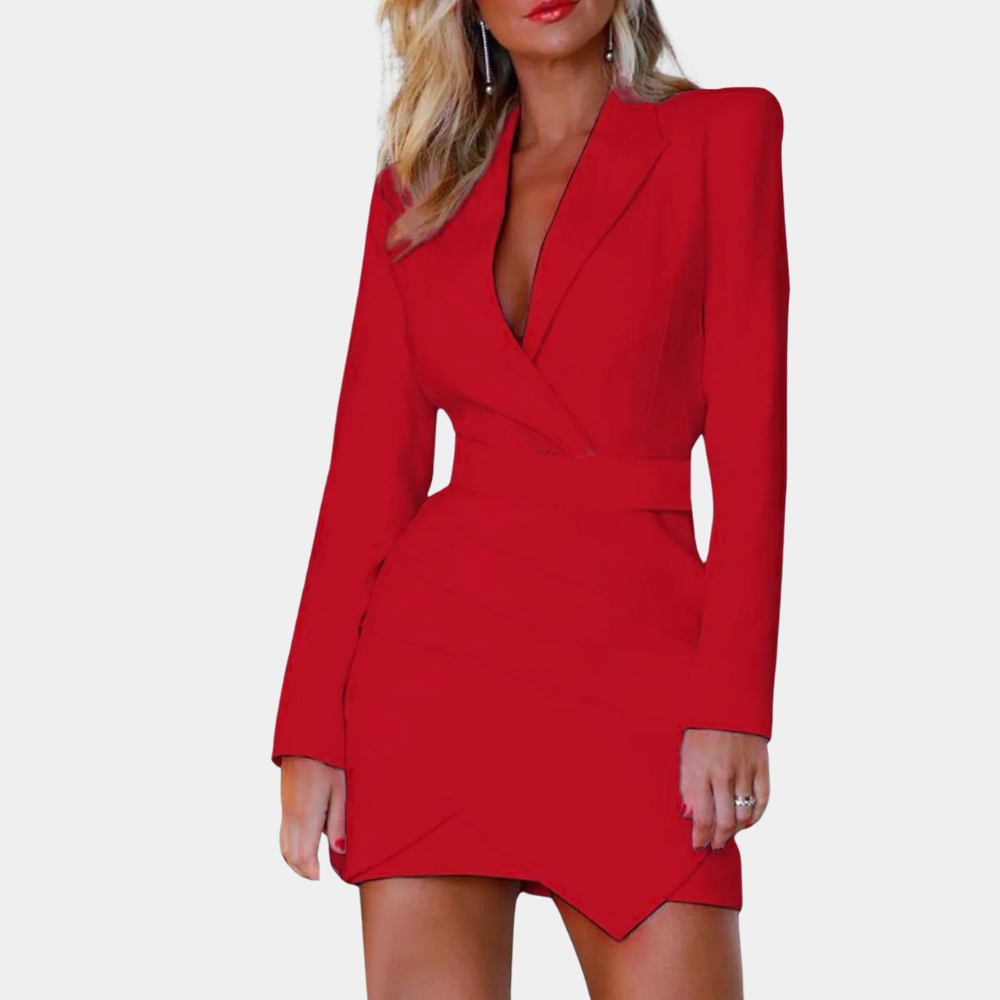 Deze jurk combineert de klassieke stijl van een blazer met het comfort en de flair van een jurk, perfect voor zowel formele gelegenheden als casual uitjes onder de zomerzon.