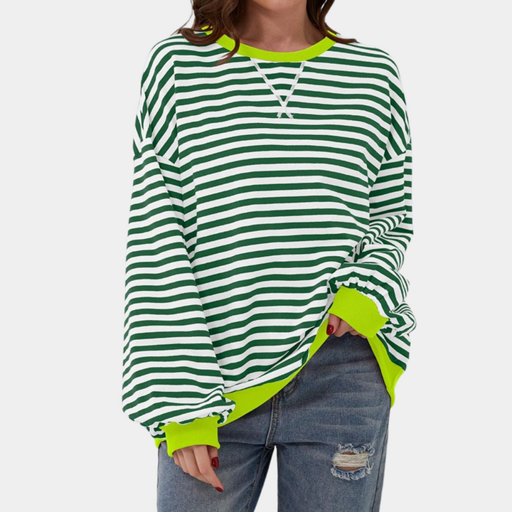 Aaliyah – Oversized Gestreept T-shirt met Lange Mouwen voor Dames