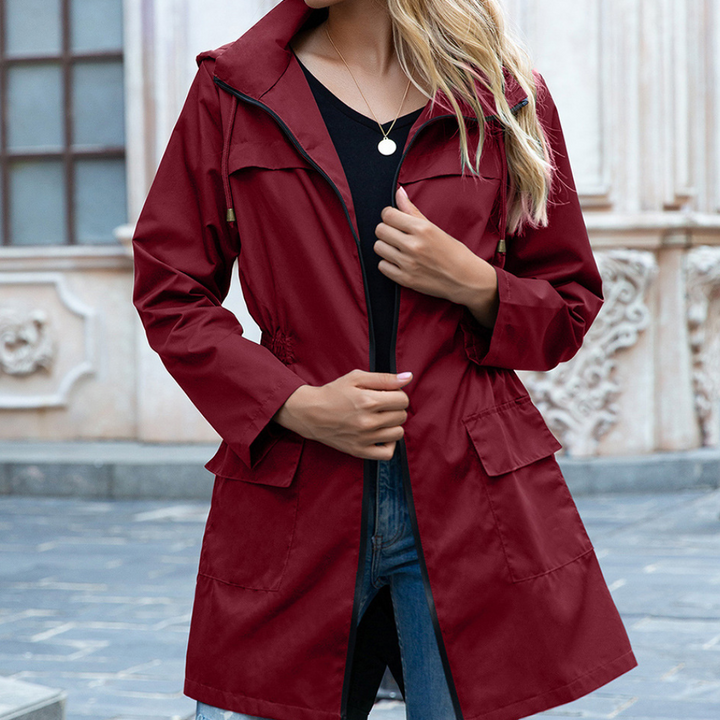 lange rode trenchcoat voor dames