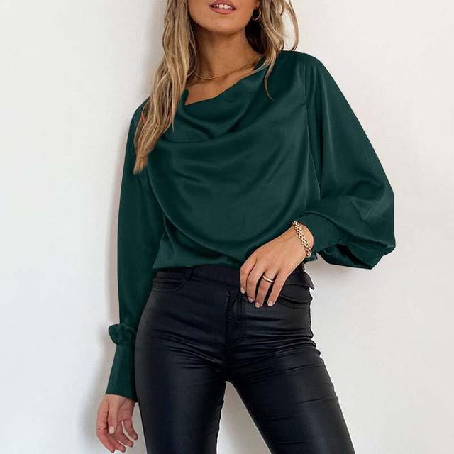 satijnen oversized dames blouse chique elegant feestblouse trouwkleding gepofte mouwen dames vrouwen shirt